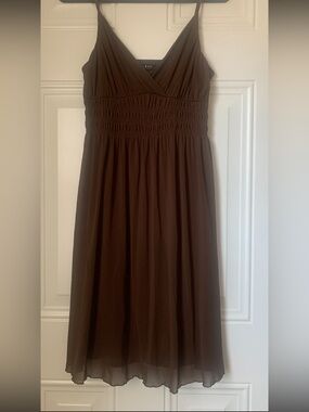 brown polka dot bandeau felicity midi dress Rent Nobody's Child Felicity Midi Dress Brown